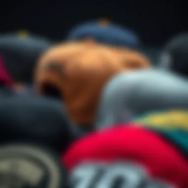 Materials and Textures of Fitted Hats A close-up of various fitted hats showcasing textures and materials