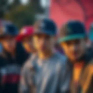 Skateboarders Showcasing Fitted Hat Styles A group of skateboarders wearing fitted hats, showcasing their style