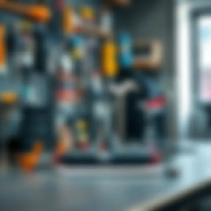 Essential inline skate tools displayed on a workbench.