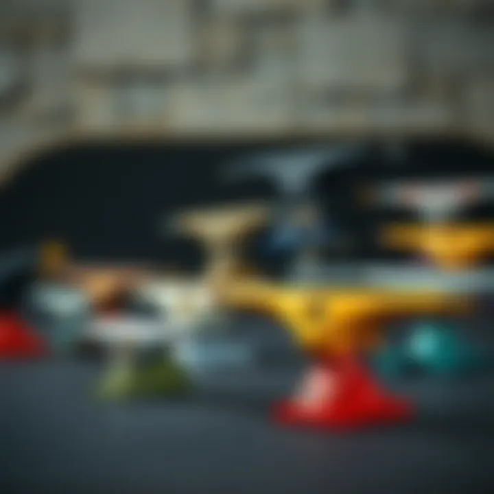 An array of different Royal skate trucks alongside competing brands for comparison.