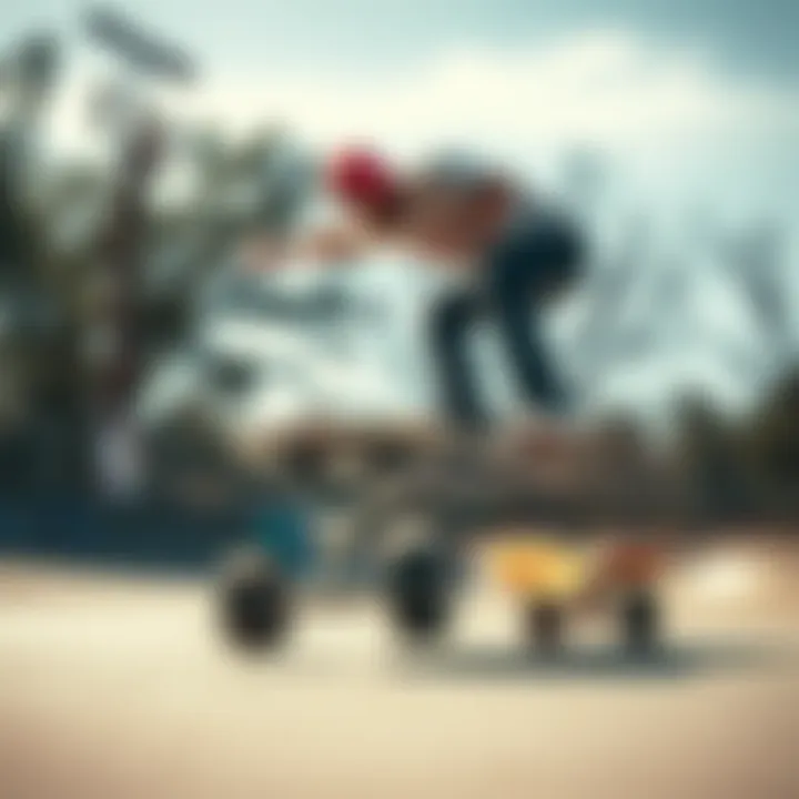 A skateboard equipped with Royal trucks performing a trick in a skate park.