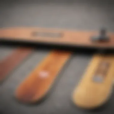Deck Width Variations A close-up view of skateboard deck width variations