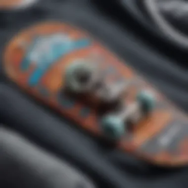 Detailing Unique Design Elements Close-up of the unique design elements on a real skateboards sweatshirt.