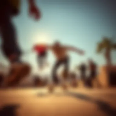 Dynamic Skateboarding Scene A dynamic skateboarding scene showcasing stylish gear and urban aesthetics