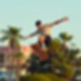 Skater performing a trick in plain black Nike shorts