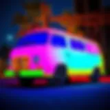 A vibrant UV-changing van showcasing its color transformation under sunlight