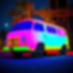 A vibrant UV-changing van showcasing its color transformation under sunlight