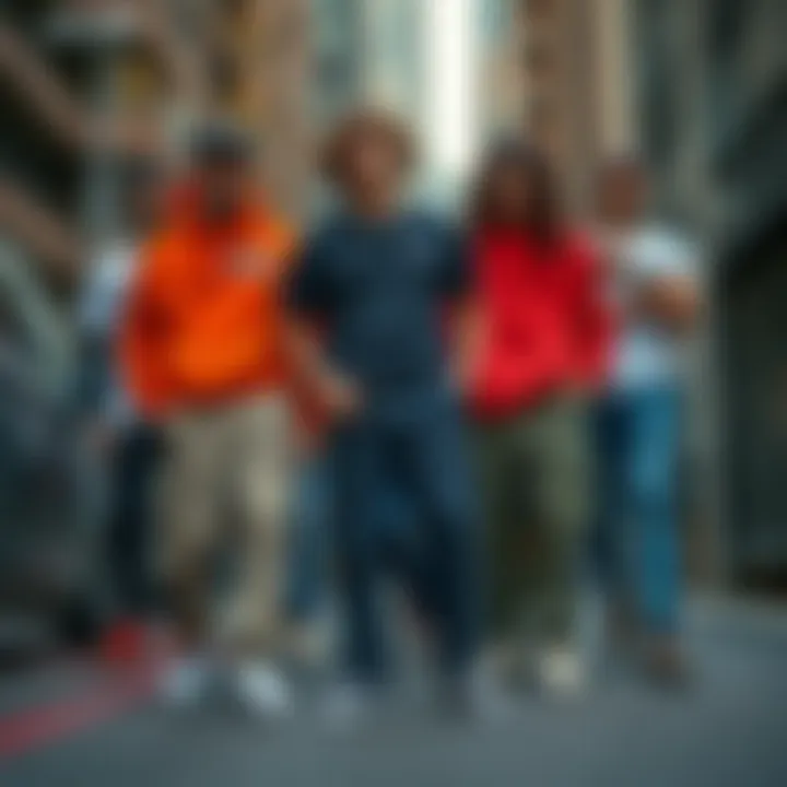 Urban Fashion Statement Group of individuals wearing Vans cargo pants in an urban setting