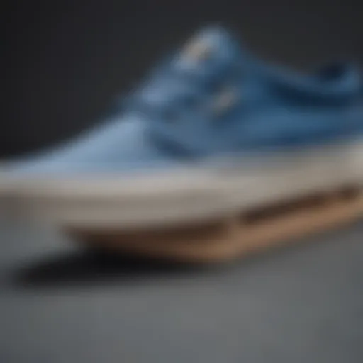 Close-up view of the Vans Chukka Low Blue showcasing its textile details and stitching