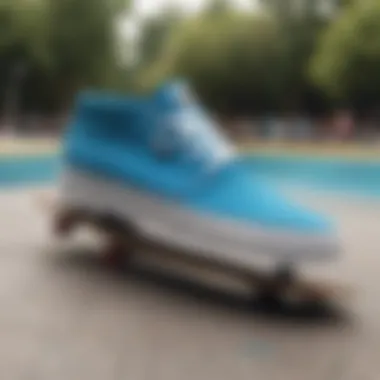 Vans Chukka Low Blue in Action Vans Chukka Low Blue in action at a skatepark, highlighting its performance