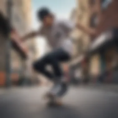 Skater in Action with Vans Low Skate Shoes Skater performing tricks while wearing Vans low skate shoes in an urban setting