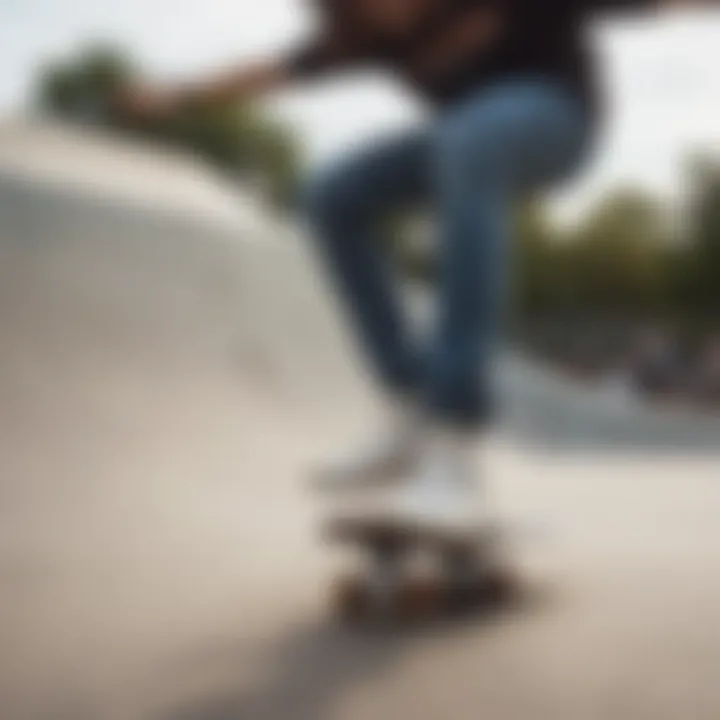 Skater performing tricks wearing Vans No Show shoes in an urban skatepark