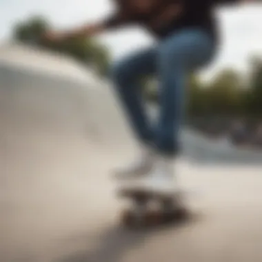 Skater in Action with Vans No Show Skater performing tricks wearing Vans No Show shoes in an urban skatepark