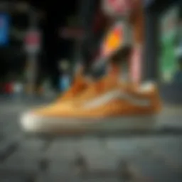 Vans Old Skool beige suede sneakers displayed in a stylish urban setting