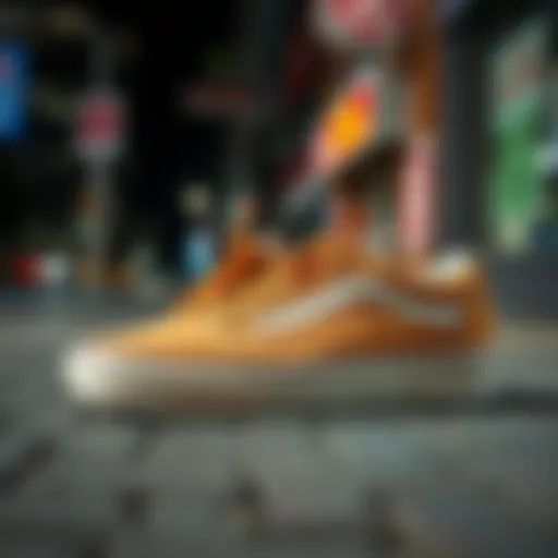 Vans Old Skool beige suede sneakers displayed in a stylish urban setting