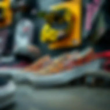 Vans animal print slip-ons displayed with skate gear