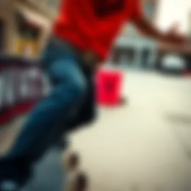 Skater utilizing the Vans studded belt in an urban setting