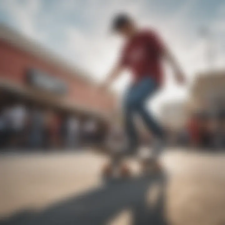 A group of skate enthusiasts enjoying the vibrant atmosphere of the outlet