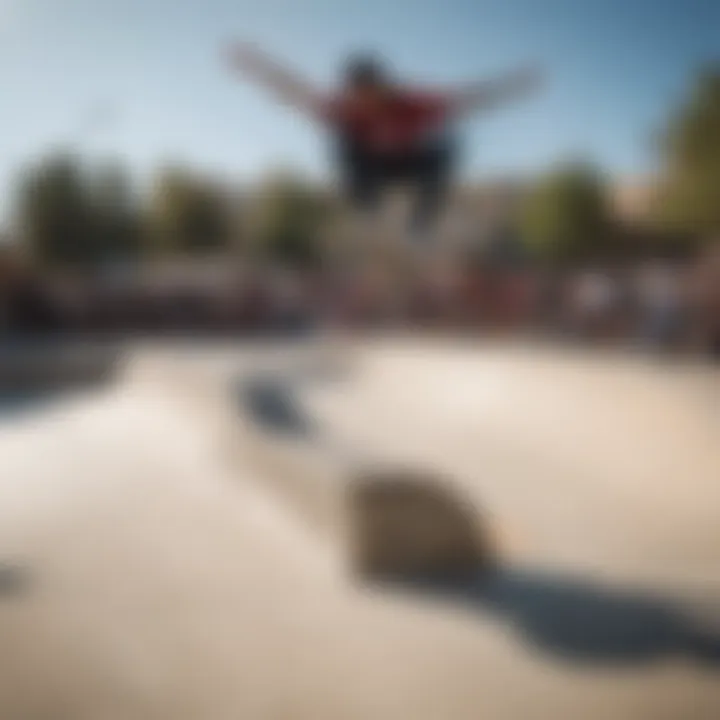 Skaters performing tricks at Vans Valley Plaza during an organized skate event.