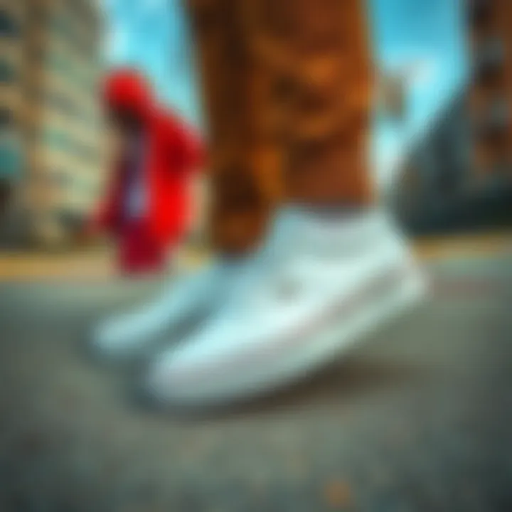 Vans slip-ons paired with casual streetwear in an urban setting