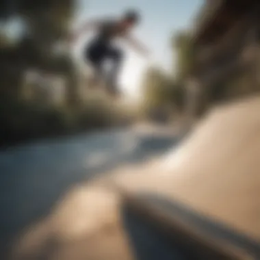 Skaters practicing tricks on ramps