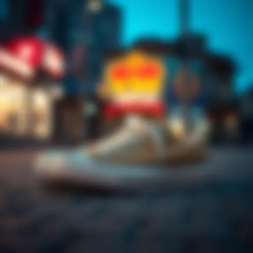 Stylish Converse in Urban Setting A stylish pair of Converse shoes on a vibrant urban street