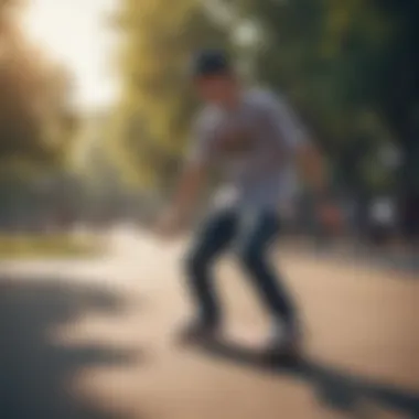 Skateboarding enthusiasts wearing unique graphic tees at a park